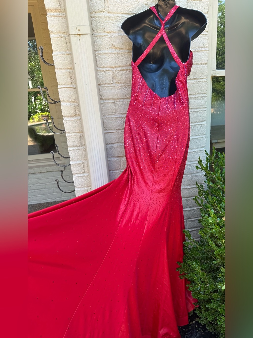 $$$$ NEW JOVANI RED STUNNING SPARKLING CRYSTAL GLASS BEADED GOWN/DRESS NEW!!! - Picture 10 of 13